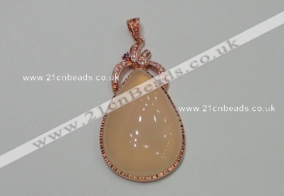 NGP2138 27*50mm agate gemstone pendants with crystal pave alloy settings