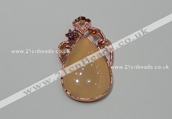 NGP2139 25*45mm agate gemstone pendants with crystal pave alloy settings