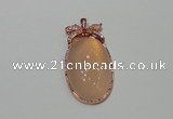 NGP2141 24*47mm agate gemstone pendants with crystal pave alloy settings