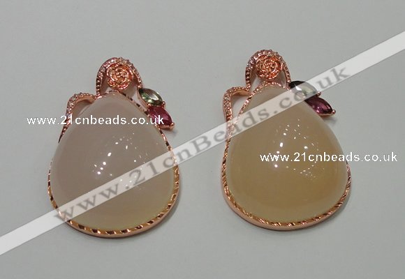 NGP2147 28*48mm agate gemstone pendants with crystal pave alloy settings