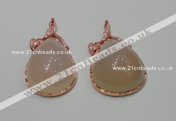 NGP2148 28*50mm agate gemstone pendants with crystal pave alloy settings