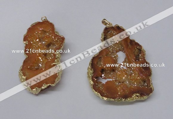 NGP2323 35*45mm - 45*55mm freeform plated druzy agate pendants