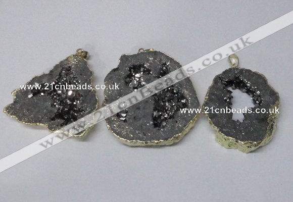 NGP2324 35*45mm - 45*55mm freeform plated druzy agate pendants