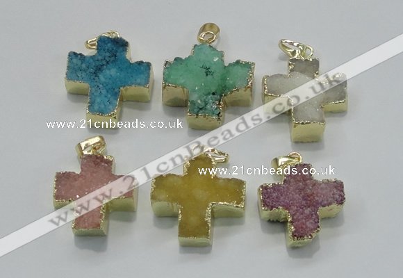 NGP2403 25*26mm - 27*28mm cross druzy agate pendants wholesale