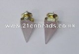 NGP2405 18*35mm - 20*40mm cone rose quartz pendants wholesale