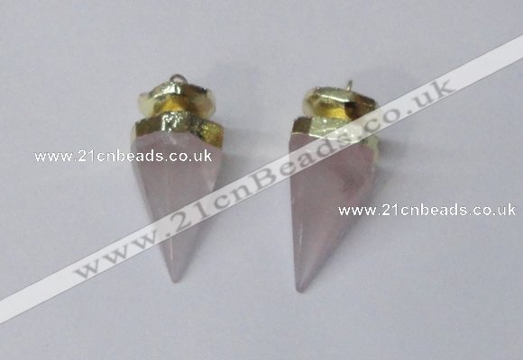 NGP2405 18*35mm - 20*40mm cone rose quartz pendants wholesale