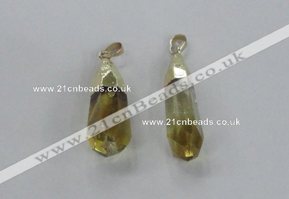 NGP2487 12*30mm - 10*40mm faceted nuggets lemon quartz pendants