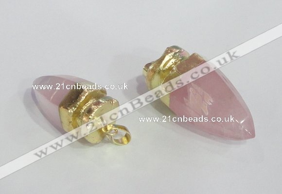 NGP2490 15*30mm - 18*40mm cone rose quartz pendants wholesale