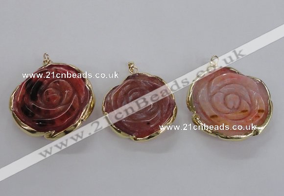 NGP2520 40mm - 45mm carved flower agate gemstone pendants