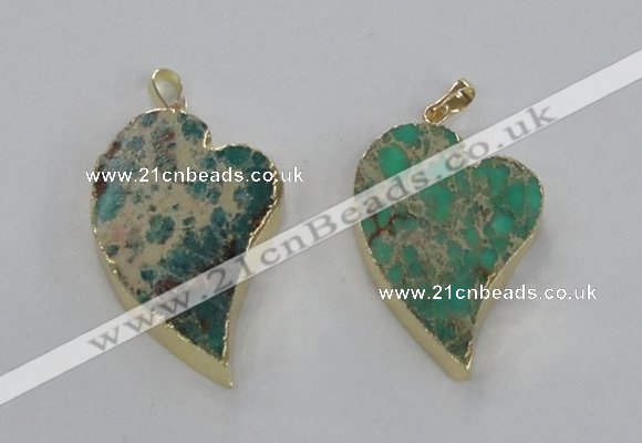 NGP2600 25*35mm - 35*45mm heart sea sediment jasper pendants