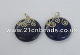 NGP2622 40mm flat round lapis lazuli gemstone pendants wholesale