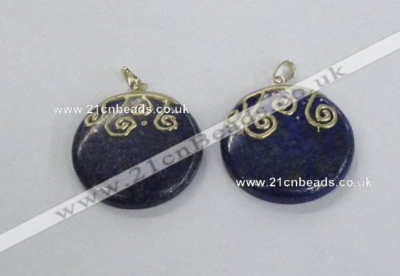 NGP2622 40mm flat round lapis lazuli gemstone pendants wholesale