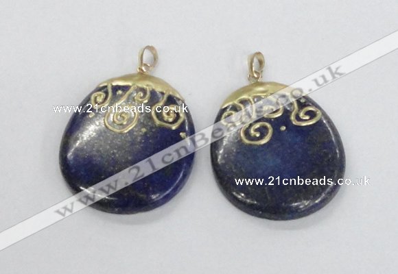 NGP2623 40*50mm oval lapis lazuli gemstone pendants wholesale