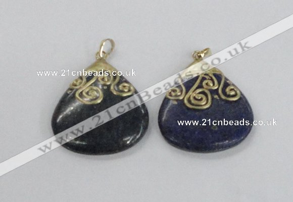 NGP2624 40*45mm flat teardrop lapis lazuli gemstone pendants wholesale