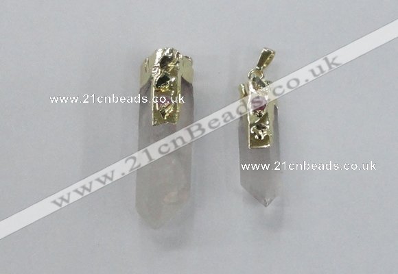 NGP2632 12*35mm - 15*40mm sticks white crystal & amethyst pendants