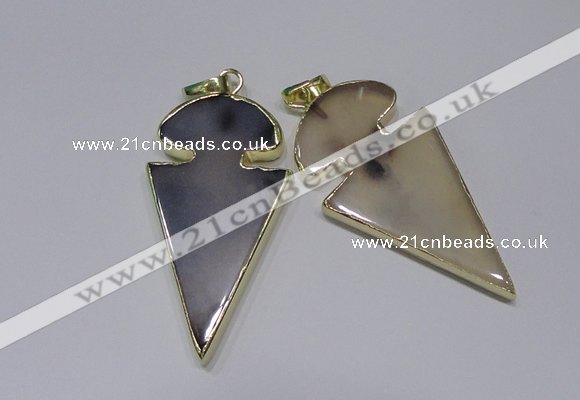 NGP2645 25*48mm - 28*54mm arrowhead agate pendants wholesale