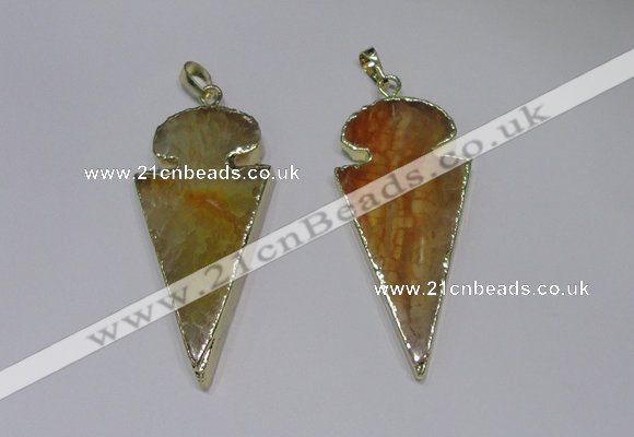 NGP2646 25*48mm - 28*54mm arrowhead agate pendants wholesale