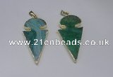 NGP2650 25*48mm - 28*54mm arrowhead agate pendants wholesale