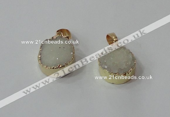 NGP2665 14mm - 15mm coin druzy quartz gemstone pendants