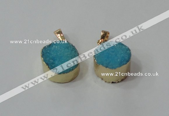 NGP2669 14mm - 15mm coin druzy quartz gemstone pendants