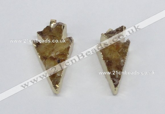 NGP2683 18*35mm - 25*45mm arrowhead druzy citrine pendants