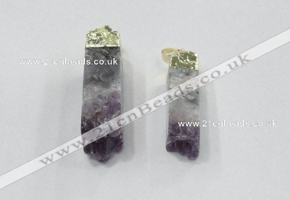 NGP2841 12*40mm - 14*50mm sticks druzy amethyst gemstone pendants