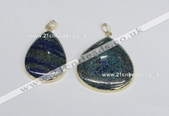 NGP2928 30*40mm - 35*40mm flat teardrop chrysocolla pendants