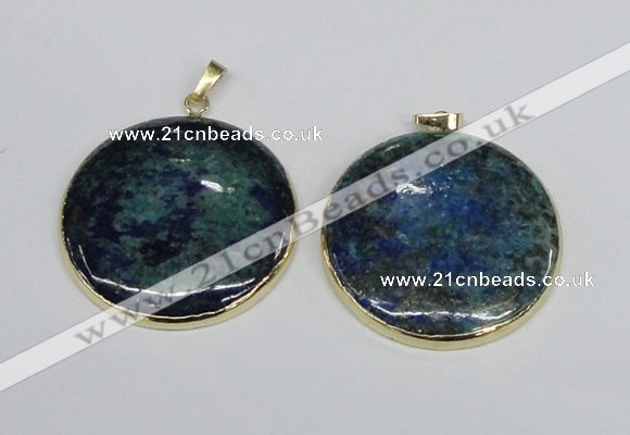 NGP2930 40*42mm flat round chrysocolla gemstone pendants