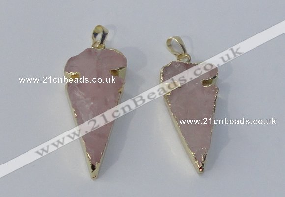 NGP3027 15*35mm – 20*50mm arrowhead rose quartz gemstone pendants