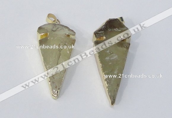 NGP3028 15*35mm – 20*50mm arrowhead lemon quartz gemstone pendants