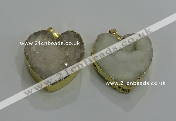 NGP3047 30*30mm heart druzy agate gemstone pendants