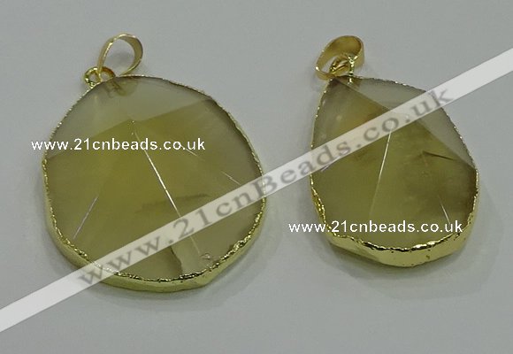 NGP3063 25*35mm – 35*45mm freeform lemon quartz pendants