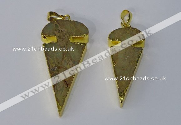 NGP3065 18*40mm – 22*50mm arrowhead sea sediment jasper pendants