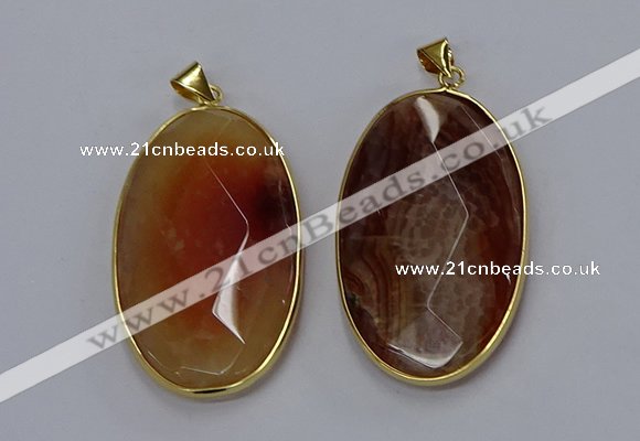 NGP3298 34*57mm faceted oval agate gemstone pendants wholesale