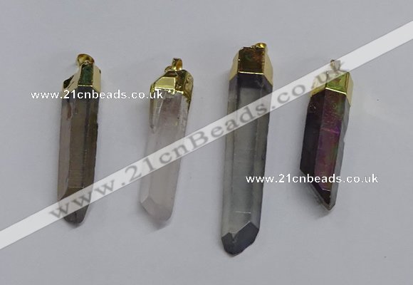 NGP3405 10*45mm - 12*55mm sticks plated quartz pendants wholesale