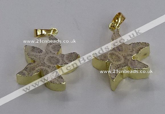 NGP3509 24*25mm starfish fossil coral pendants wholesale