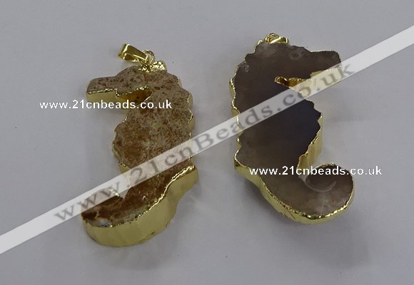 NGP3530 22*58mm - 25*55mm seahorse agate gemstone pendants