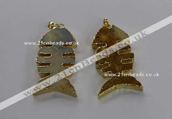 NGP3563 25*50mm - 28*55mm fishbone agate gemstone pendants