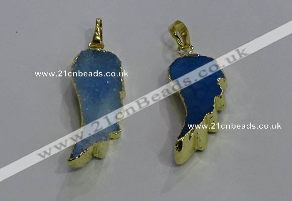 NGP3607 15*30mm - 18*40mm wing-shaped druzy agate pendants