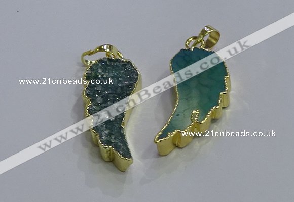 NGP3608 15*30mm - 18*40mm wing-shaped druzy agate pendants