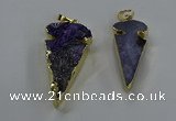 NGP3614 15*30mm - 20*40mm arrowhead druzy agate pendants