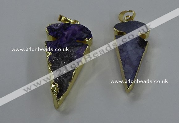 NGP3614 15*30mm - 20*40mm arrowhead druzy agate pendants