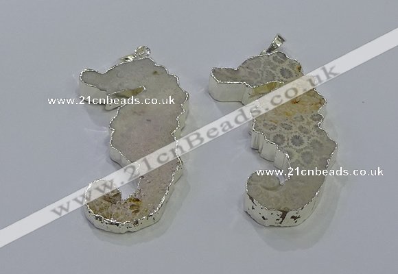 NGP3662 22*58mm - 25*55mm seahorse fossil coral pendants