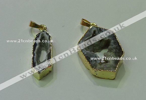 NGP3706 12*30mm - 22*35mm freeform druzy agate gemstone pendants