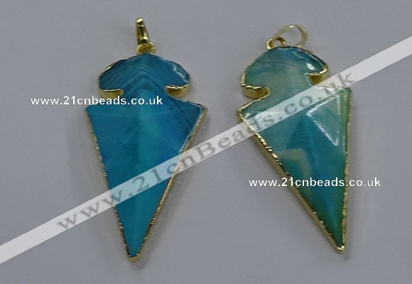 NGP3804 25*50mm - 28*55mm arrowhead agate gemstone pendants