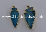 NGP3816 25*45mm - 30*60mm arrowhead dyed white crystal pendants