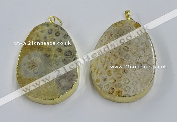 NGP3918 40*55mm freeform fossil coral pendants wholesale