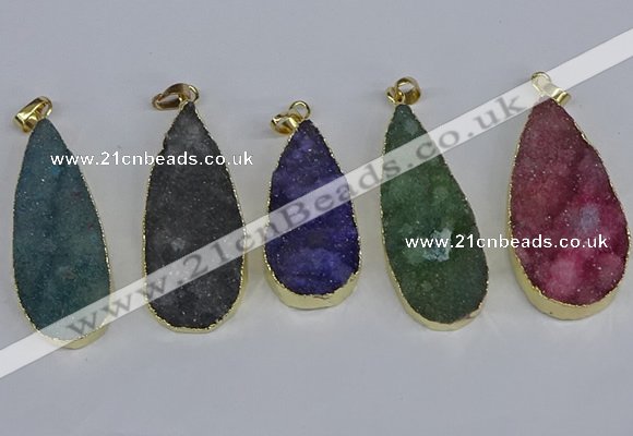 NGP3980 20*40mm - 25*50mm flat teardrop druzy agate pendants