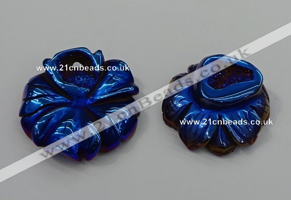 NGP4148 40*45mm - 50*55mm flower plated druzy agate pendants