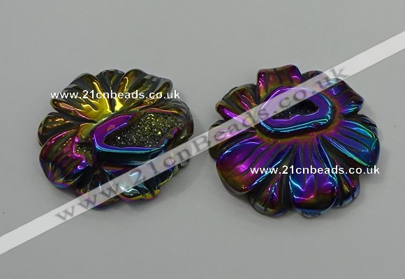 NGP4150 40*45mm - 50*55mm flower plated druzy agate pendants